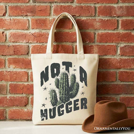 Not a Hugger Tote Bag With Cactus, Funny Retro Gift Shopper for Sarcastic Girls
