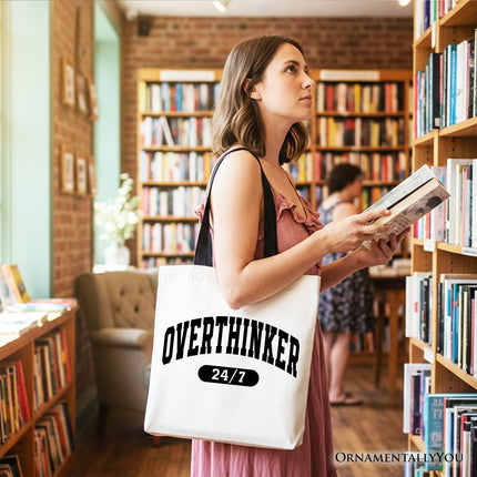 Over Thinker 24/7 Tote Bag, Minimalist Collegiate Gift Shopper for Tired Women - Dashing Nova