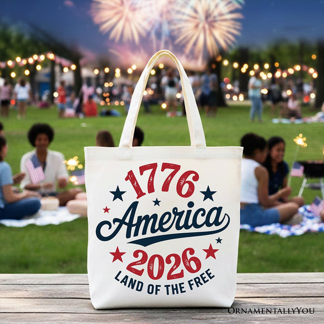 Patriotic America 1776-2026 Land of the Free Canvas Tote Bag, 250 Year Independence Day Celebration Gift - Dashing Nova