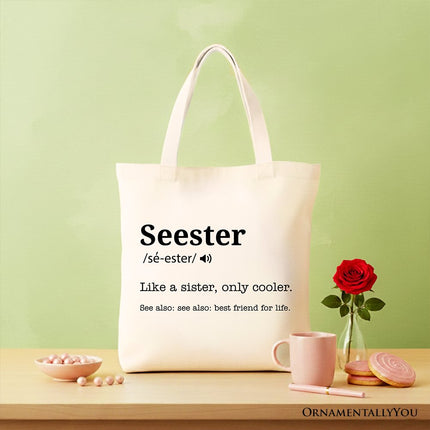 Seester Definition Canvas Tote Bag, Funny Gift Shopper for Cool and Close Sisters - Dashing Nova