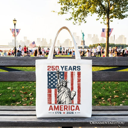 Statue of Liberty America Flag 250 Years Tote Bag, 4th of July USA Patriotic 1776–2026 Gift Shopper - Dashing Nova