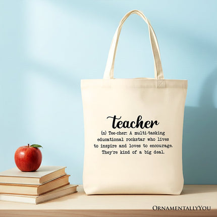 Teacher Definition Canvas Tote Bag, Inspirational Quote Gift Shopper for Educators - Dashing Nova