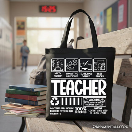 Teacher Label Tote Bag, Funny Barcode Gift Shopper for Dedicated Educators - Dashing Nova