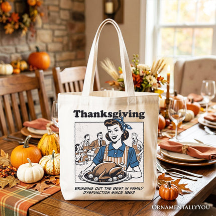 Thanksgiving Family Dysfunction Retro Tote Bag, Funny Holiday Humor Gift Shopper for Sarcastic Families - Dashing Nova