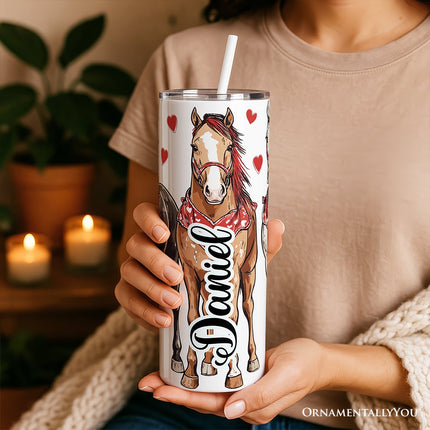 Valentine Horses Western Pattern 20oz Personalized Tumbler With Lid and Stainless Steel Straw, Cute Country Travel Mug Gift