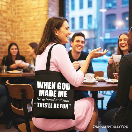When God Made Me Christian Tote Bag, Funny Faith Gift Shopper - Dashing Nova