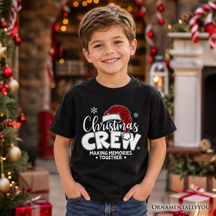 Kids Christmas Crew T-Shirt, Glitter Santa Hat Youth Tee for Making Memories - Dashing Nova