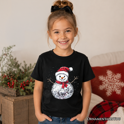 Kids Disco Snowman Christmas T-Shirt, Retro Holiday Youth Tee for Dancers - Dashing Nova
