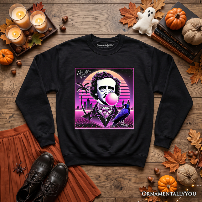 Synthwave 80's Styled Edgar Allan Poe Horror Sweatshirt, Vaperwave Classic Retro Neon Halloween Sweater - Dashing Nova