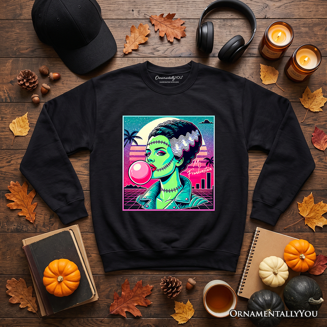 Vaperwave Mrs Frankenstein Retro Neon Horror Sweatshirt, Synthwave 80's Styled Classic Halloween Sweater - Dashing Nova