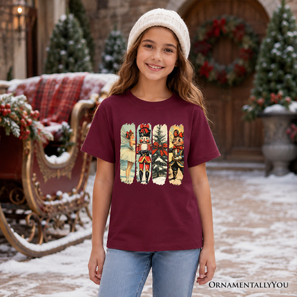 Kids Ballet and Nutcracker Christmas T-Shirt, Coquette Bow and Mouse Youth Vintage Holiday Tee - Dashing Nova