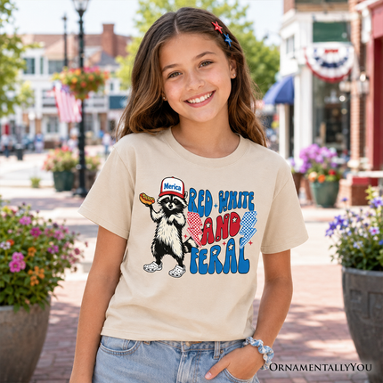 Kids Red, White & Feral Raccoon T-Shirt, Wild Youth Patriot American Tee - Dashing Nova