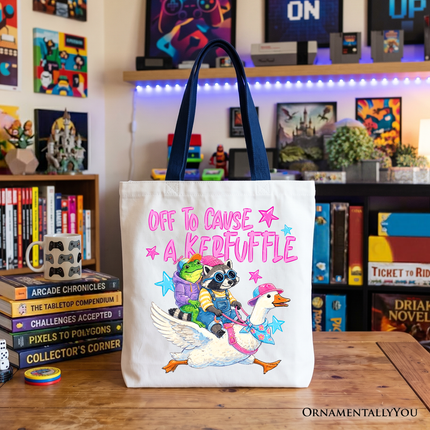 Off To Cause A Kerfuffle Tote Bag, Frog Raccoon Goose Funny Animal Gift Shopper - Dashing Nova