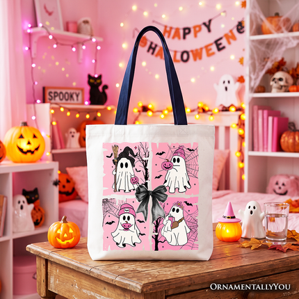 Pink Halloween Ghost Tote Bag, Coquette Spooky Season Gift for Girly Aesthetic - Dashing Nova