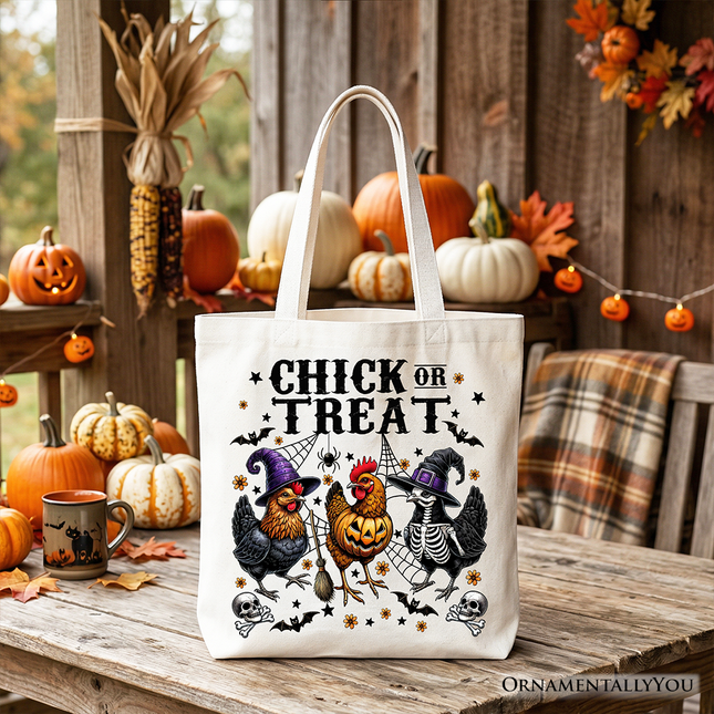 Chick or Treat Chicken Tote Bag, Funny Farmhouse Halloween Gift Shopper - Dashing Nova