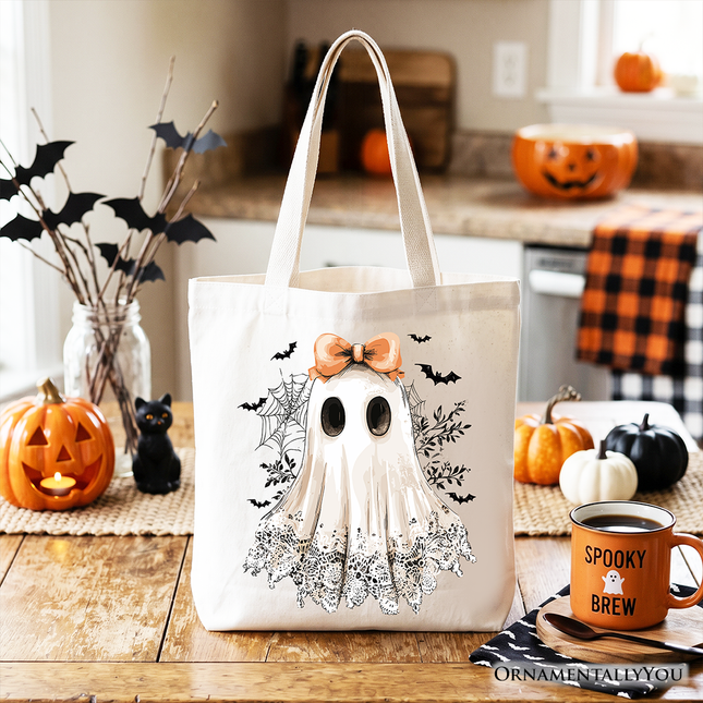 Coquette Ghost Tote Bag, Cute Halloween Gift Shopper for Girly Ghouls - Dashing Nova