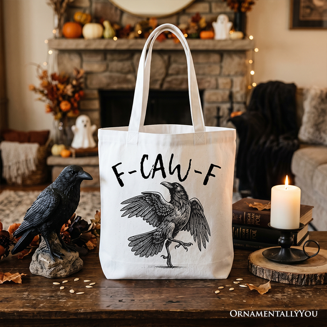 F-CAW-F Gothic Raven Tote Bag, Snarky Halloween Gift Shopper for Sassy Goths and Crow Lovers - Dashing Nova