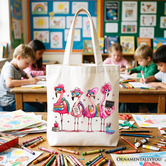 Flamingo Back to School Tote Bag, Cute Gift Shopper With Tropical Bird - Dashing Nova