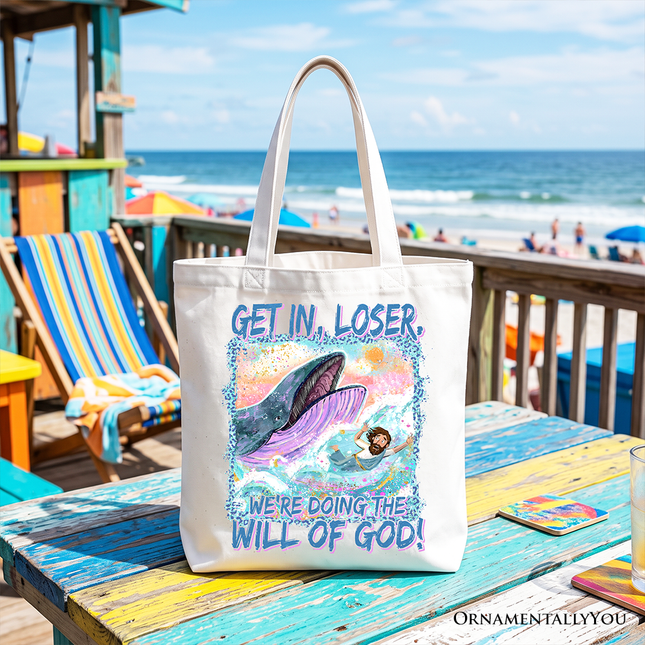 Jonah And The Whale Tote Bag, Doing The Will Of God Funny Christian Gift Shopper - Dashing Nova