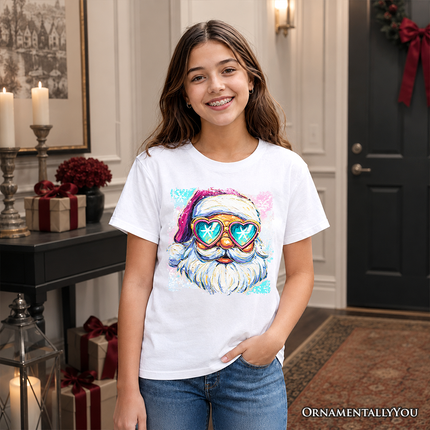 Kids Merry Christmas Santa Sunglasses Christmas T-Shirt, Funky Retro Holiday Youth Tee - Dashing Nova