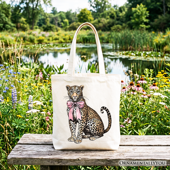Leopard With Coquette Bow Tote Bag, Animal Trendy Preppy Gift Shopper - Dashing Nova