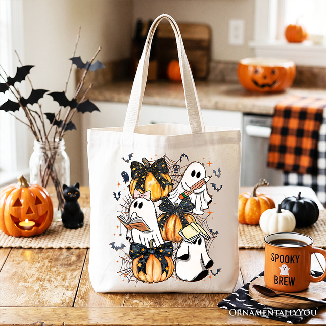 Pink Halloween Ghost Tote Bag, Coquette Spooky Season Gift Shopper for Girly Aesthetic - Dashing Nova