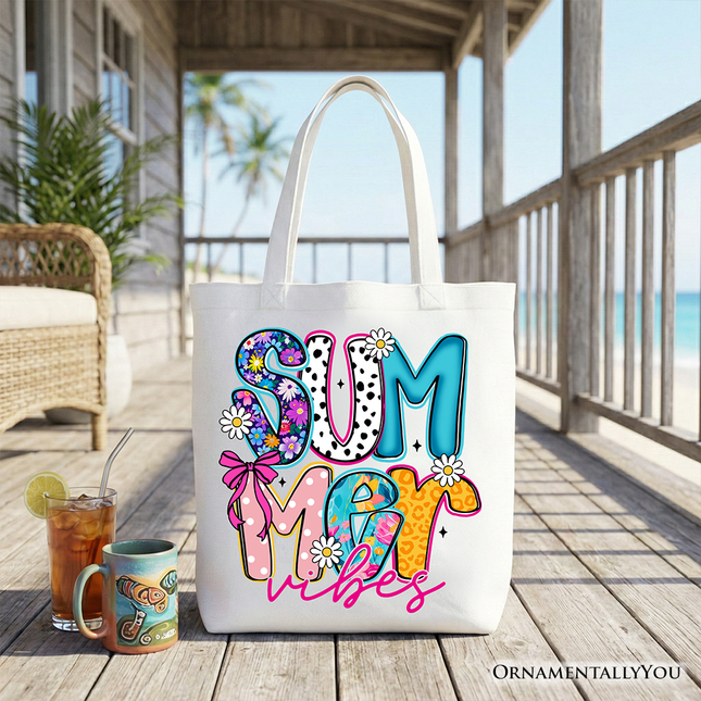 Summer Vibes Retro Floral Tote Bag, Coastal Beach Gift Shopper - Dashing Nova