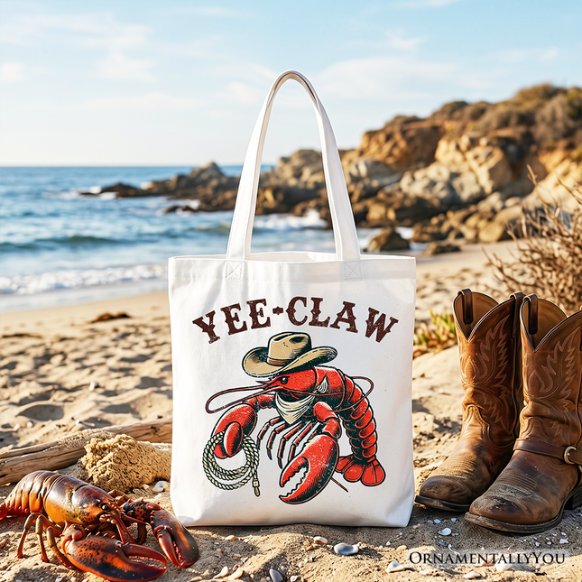 Yee Claw Lobster Western Tote Bag, Funny Cowboy Animal Gift Shopper - Dashing Nova