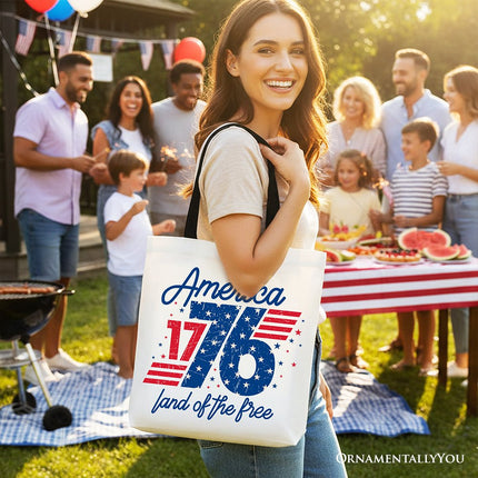 America 1776 Land of the Free Tote Bag, Vintage 4th of July Gift Shopper - Dashing Nova