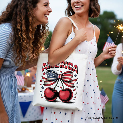 America Coquette Cherries Tote Bag, Patriotic 4th of July Gift Shopper - Dashing Nova