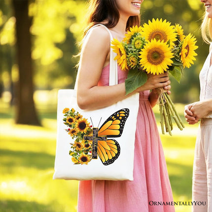 Faith Cross Butterfly Tote Bag, Christian Sunflower Floral Gift Shopper - Dashing Nova