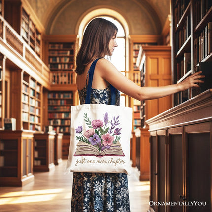 Floral Book Printed Faux Yarn Crochet Tote Bag, Just One More Chapter Bookworm Gift Shopper - Dashing Nova