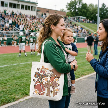 Football Mom Coquette Bow Daisy Tote Bag, Retro Fall Game Day Preppy Gift Shopper - Dashing Nova