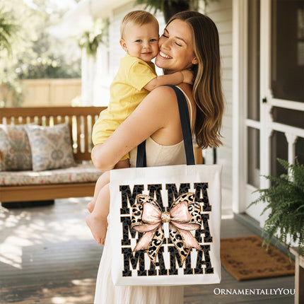 Glitter Leopard Mama Tote Bag, Coquette Bow Gift Shopper for Glam and Trendy Mothers - Dashing Nova