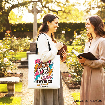 Heaven Lifts its Voice in Praise Christian Tote Bag, Tiger Psalm 191 Bible Verse Gift Shopper - Dashing Nova