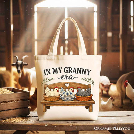 In My Granny Era Chicken Vintage Tote Bag, Cozy Farmhouse Country Grandma Gift Shopper