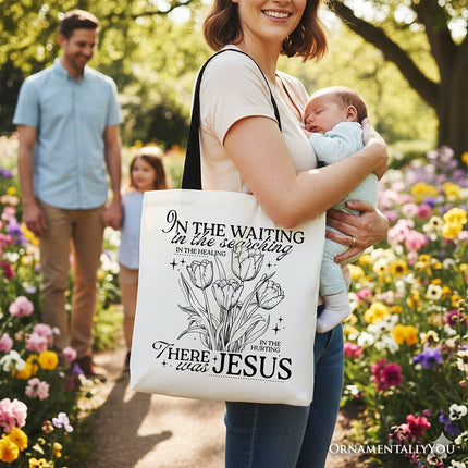 In the Waiting There Was Jesus Tote Bag, Christian Faith Floral Inspirational Gift Shopper - Dashing Nova