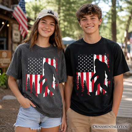 Kids Bigfoot American Flag T-Shirt, Youth Patriotic Sasquatch Tee - Dashing Nova