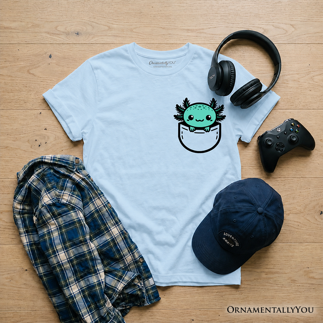 Kids Cute Pocket Blue Axolotl T-Shirt, Salamander Animal Tee for Youth - Dashing Nova