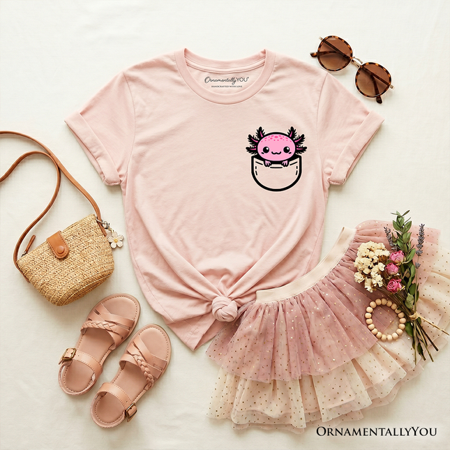 Kids Cute Pocket Pink Axolotl T-Shirt, Salamander Animal Tee for Youth - Dashing Nova