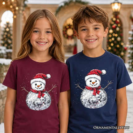 Kids Disco Snowman Christmas T-Shirt, Retro Holiday Youth Tee for Dancers - Dashing Nova