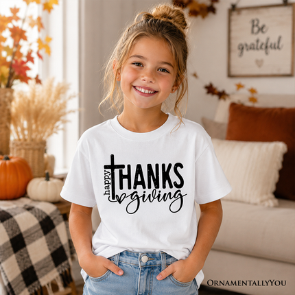 Kids Happy Thanksgiving Minimalist T-Shirt, Christian Religious Fall Tee for Youth - Dashing Nova