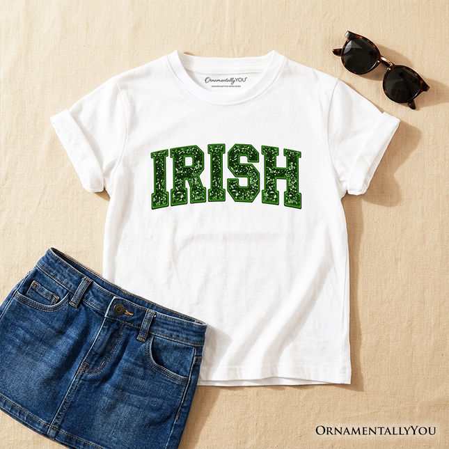 Kids Irish Sequin St Patrick's Day T-Shirt, Festive Green Glitter Imitation Tee for Youth - Dashing Nova