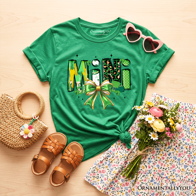 Kids Mini Clover Bow St Patrick's Day T-Shirt, Coquette Lucky Shamrock Clover Tee for Youth - Dashing Nova