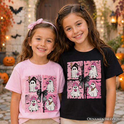 Kids Pink Halloween Ghost T-Shirt, Coquette Spooky Season Tee for Youth - Dashing Nova
