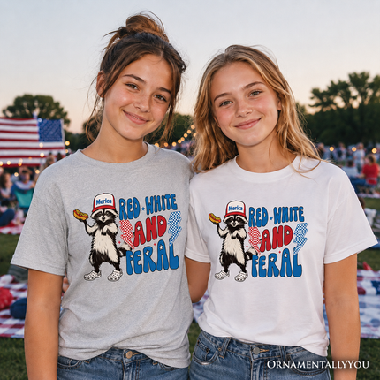 Kids Red, White & Feral Raccoon T-Shirt, Wild Youth Patriot American Tee - Dashing Nova