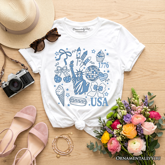 Kids USA Liberty Retro Coquette T-Shirt, Youth 1776 Patriotic 4th of July Tee - Dashing Nova