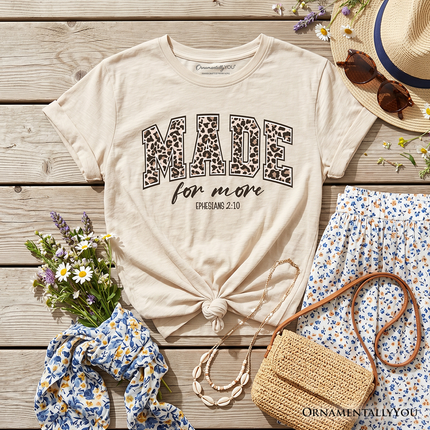 Made For More Kids Christian T-Shirt, Ephesians 2:10 Leopard Faith Bible Verse Easter Tee for Youth - Dashing Nova