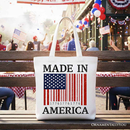 Made In America Bar Code Flag Tote Bag, Patriotic 1776 USA 250th Anniversary Gift Shopper