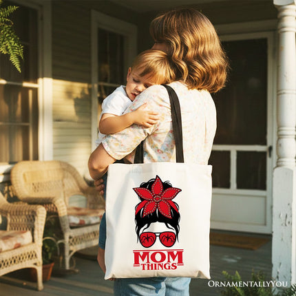 Mom Things Messy Bun Retro Canvas Tote Bag, Red Bandana Glasses Family Matching Gift Shopper - Dashing Nova